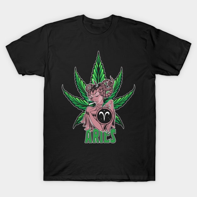 Aries Weed Shirt, Zodiac Cannabis, Aries Marijuana Shirt, Aries Gift, Aries Zodiac tee, Aries tee, zodiac birthday gift T-Shirt by Moon Phase Design